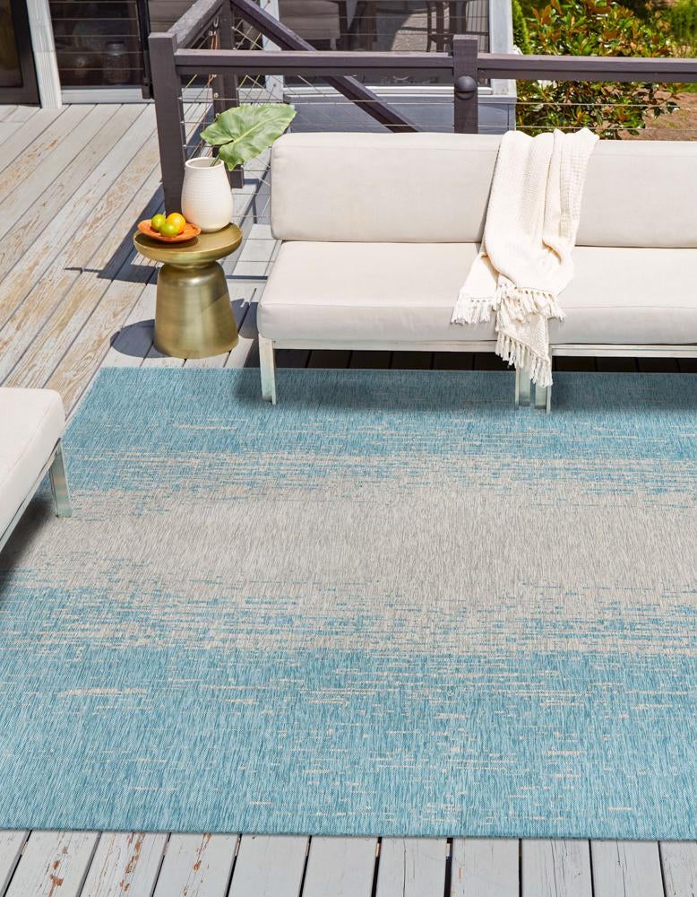 Urban Terrace Collection Area Rug -  Vanderbilt Square Aqua  lifestyle 80