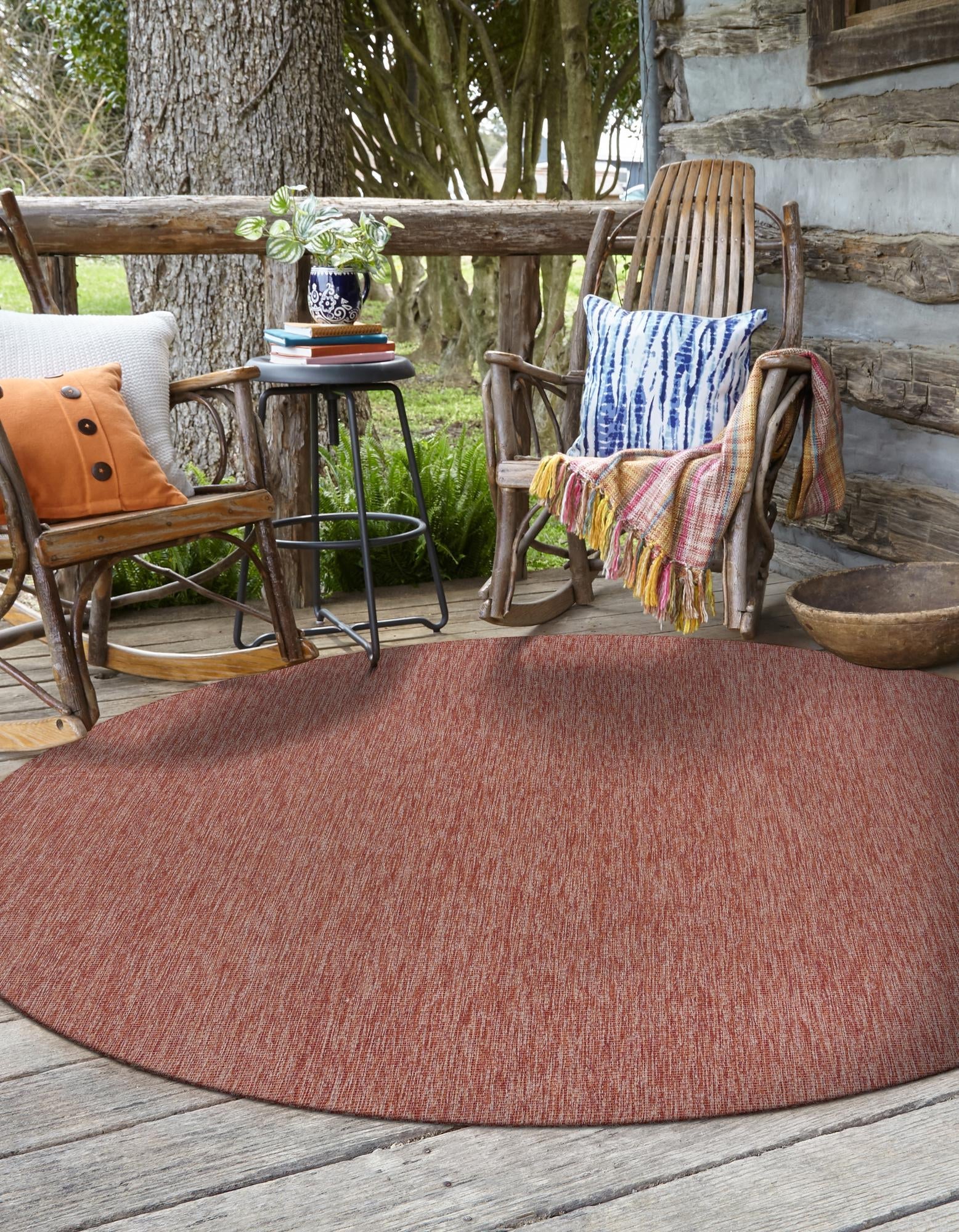 Seaside Serenity Collection Area Rug - Veranda (Rust Red)