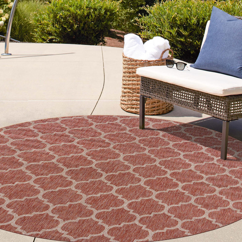 Garden Lattice Oasis Collection Area Rug - Arbor (Rust Red) Round Rust Red  lifestyle 26