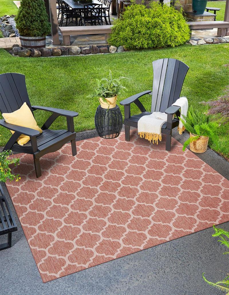 Garden Lattice Oasis Collection Area Rug - Arbor (Rust Red) Square Rust Red  lifestyle 0