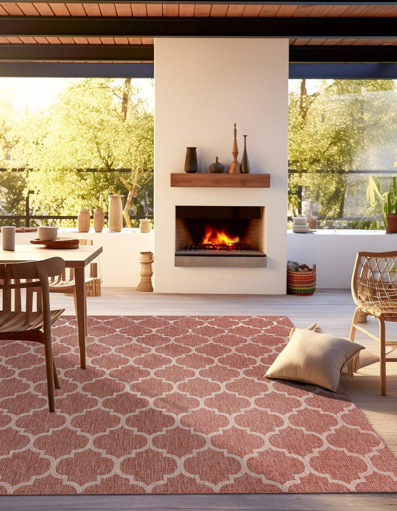 Garden Lattice Oasis Collection Area Rug - Arbor (Rust Red) Square Rust Red  lifestyle 10