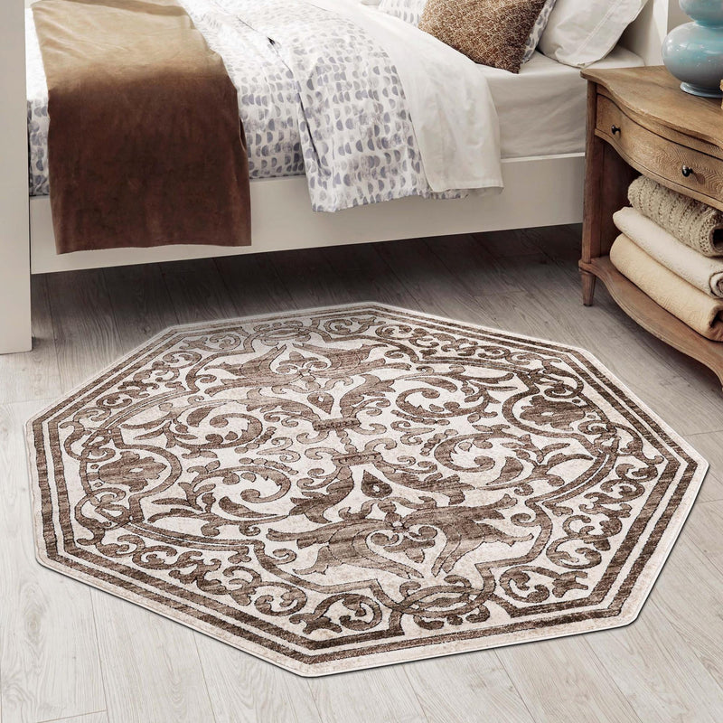 Sanctuary Retreat Collection Area Rug -  Retreat Octagon Chocolate Brown  lifestyle 120