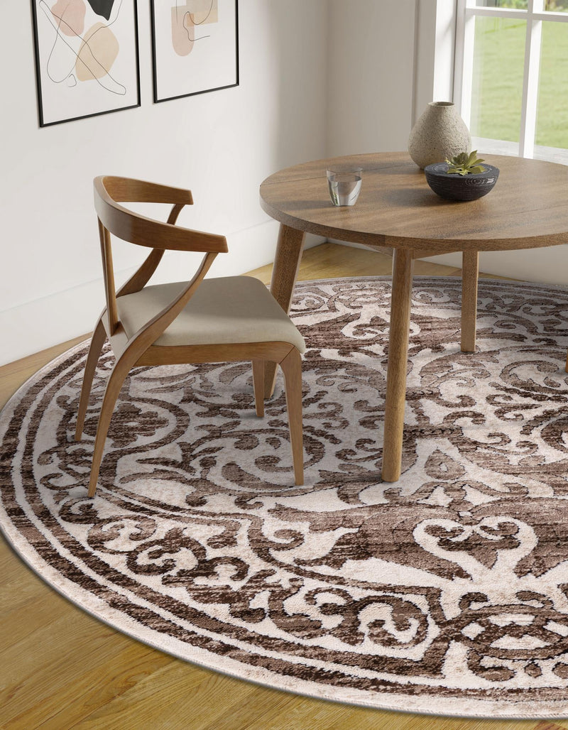 Sanctuary Retreat Collection Area Rug -  Retreat Round Chocolate Brown  lifestyle 80