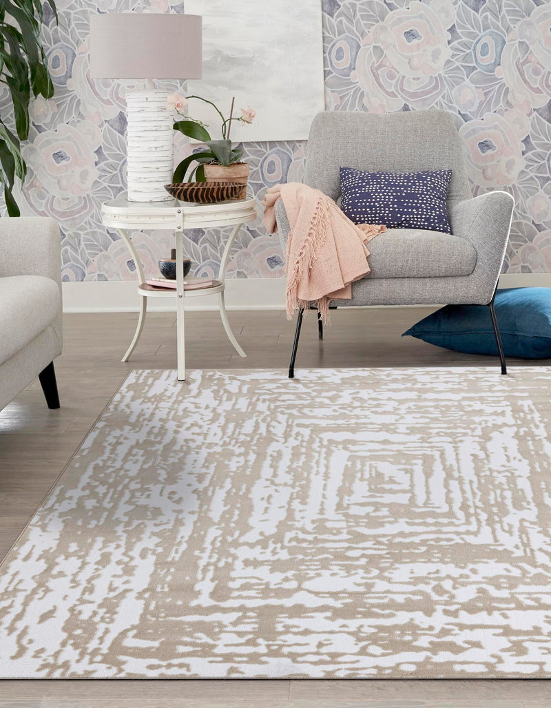 Sanctuary Retreat Collection Area Rug -  Asylum Square White Bone  lifestyle 48