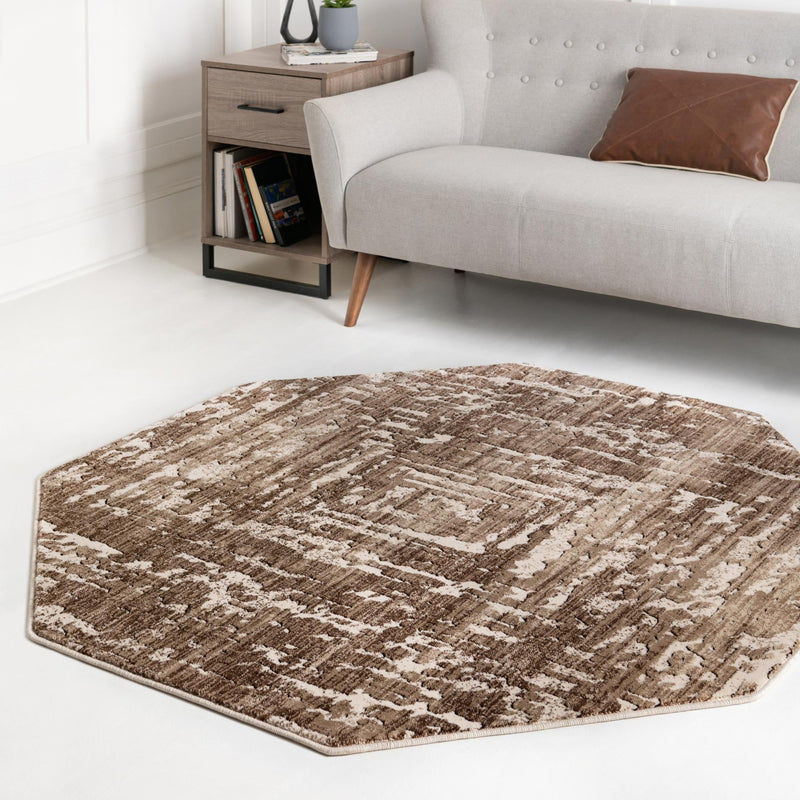 Sanctuary Retreat Collection Area Rug -  Asylum Octagon Chocolate Brown  lifestyle 130