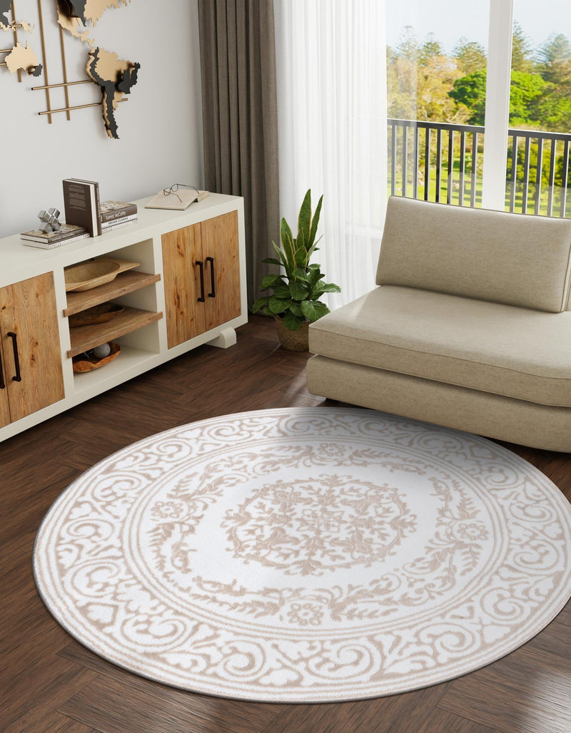 Sanctuary Retreat Collection Area Rug -  Enclave Round Snow White  lifestyle 70