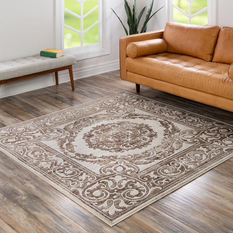 Sanctuary Retreat Collection Area Rug -  Enclave Square Chocolate Brown  lifestyle 178