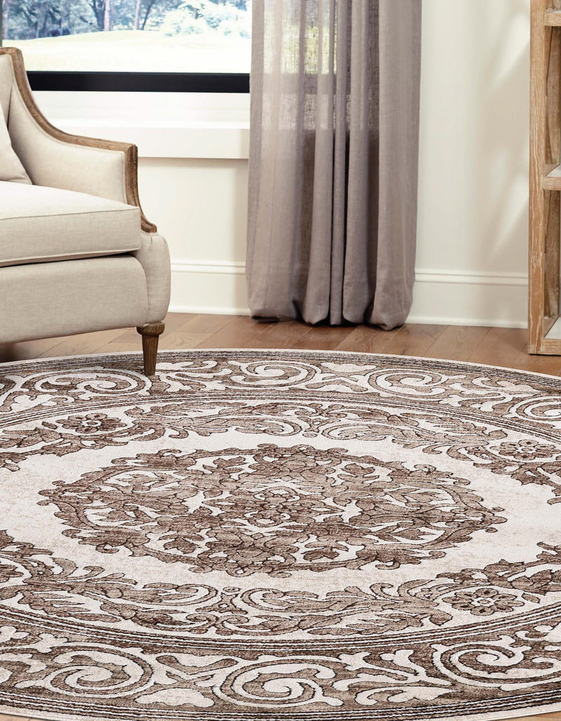 Sanctuary Retreat Collection Area Rug -  Enclave Round Chocolate Brown  lifestyle 61