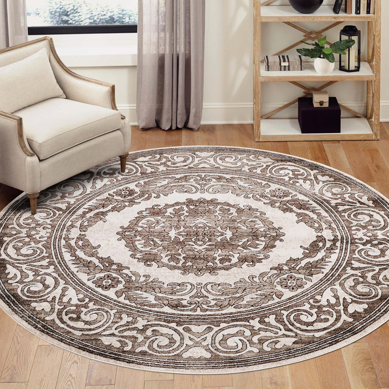 Sanctuary Retreat Collection Area Rug -  Enclave Round Chocolate Brown  lifestyle 174