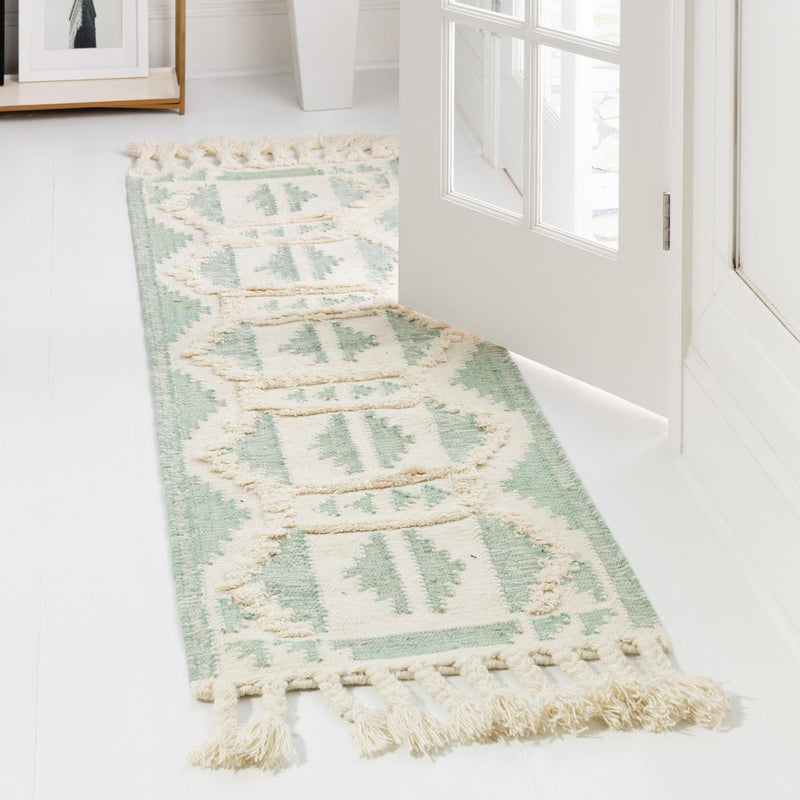 Sedona Sands Collection Area Rug - BellRock Runner Aquamarine and White  lifestyle 177