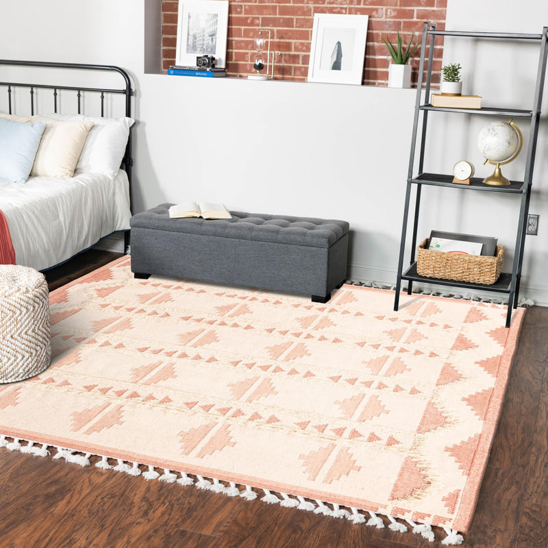 Sedona Sands Collection Area Rug - BellRock Square Pink and White  lifestyle 97