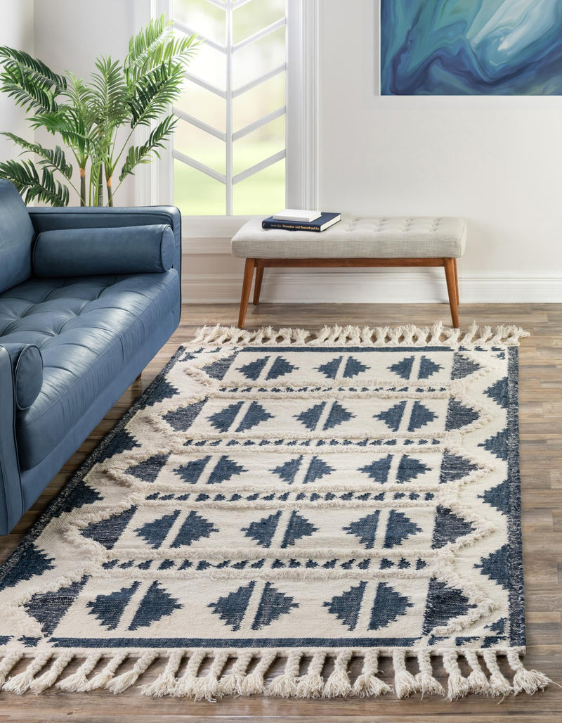 Sedona Sands Collection Area Rug - BellRock Rectangle Navy Blue and White  lifestyle 11