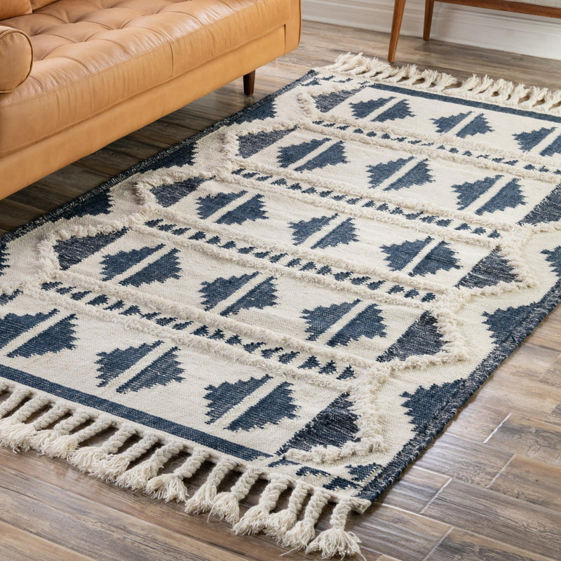 Sedona Sands Collection Area Rug - BellRock Rectangle Navy Blue and White  lifestyle 128