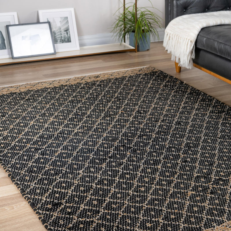 Moroccan Lattice Woven Collection Area Rug - Shoreline Rectangle Black  lifestyle 65