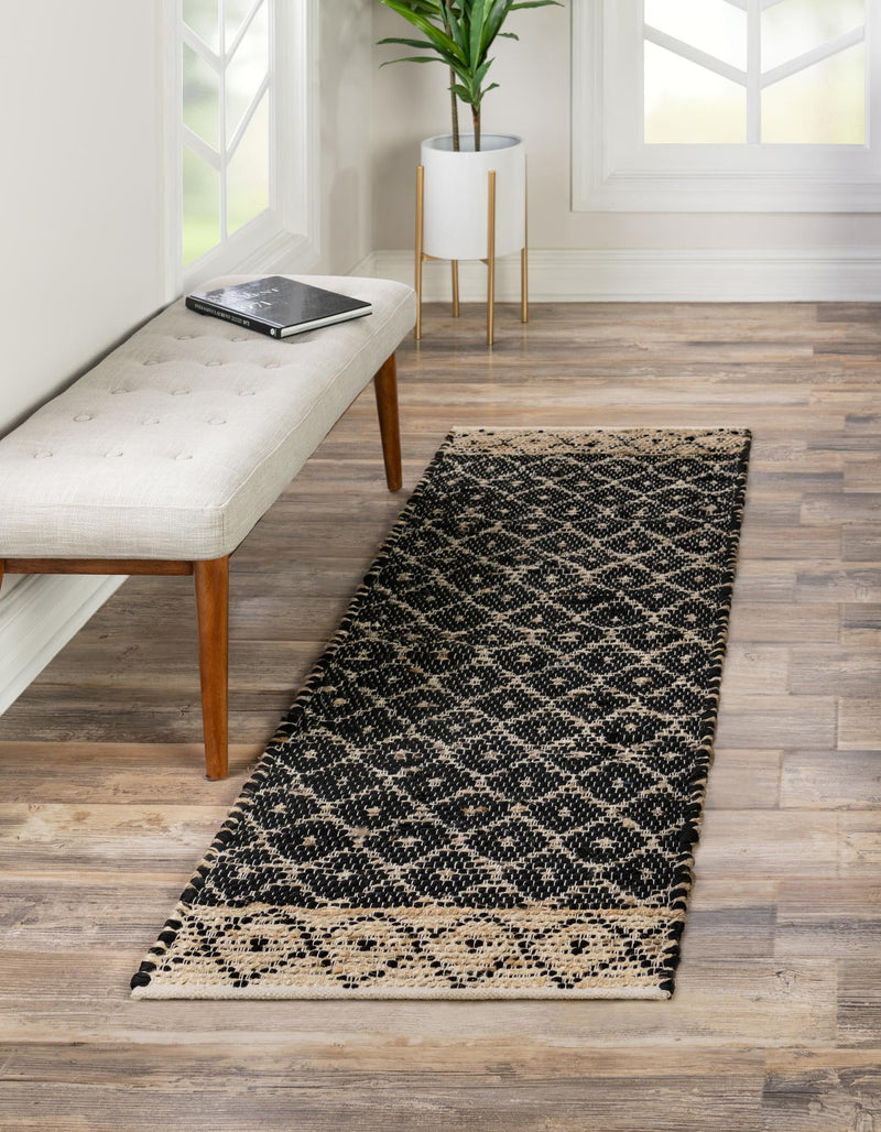 Moroccan Lattice Woven Collection Area Rug - Shoreline Runner Black  lifestyle 86