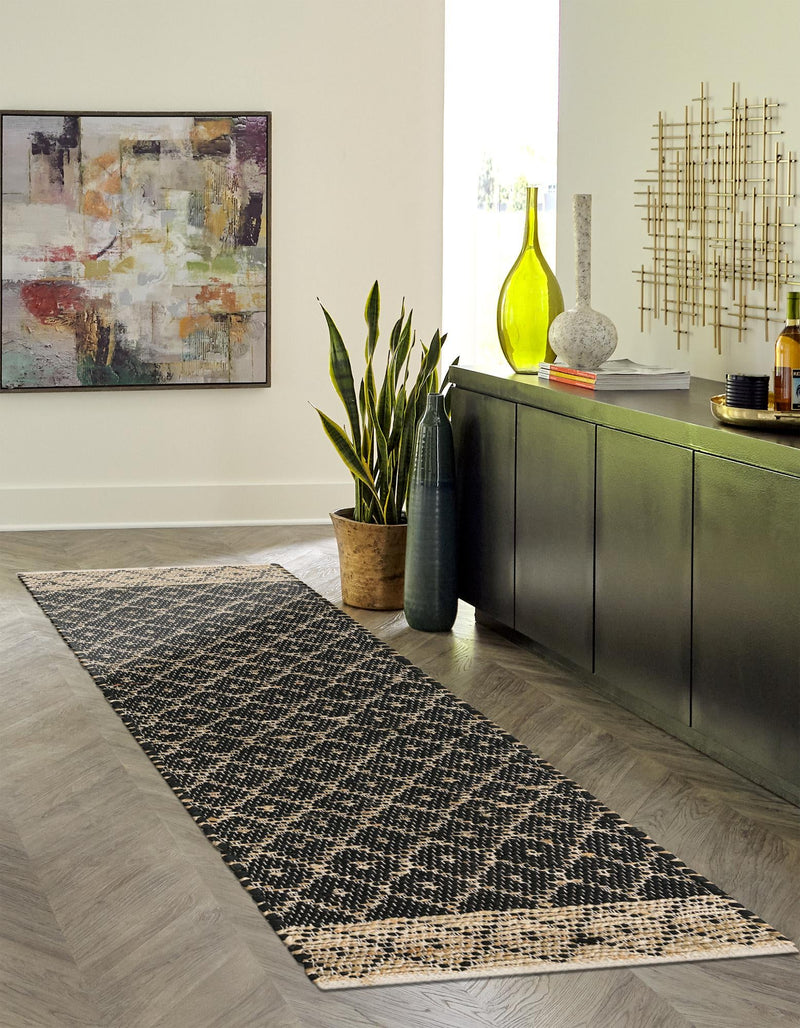 Moroccan Lattice Woven Collection Area Rug - Shoreline Runner Black  lifestyle 101