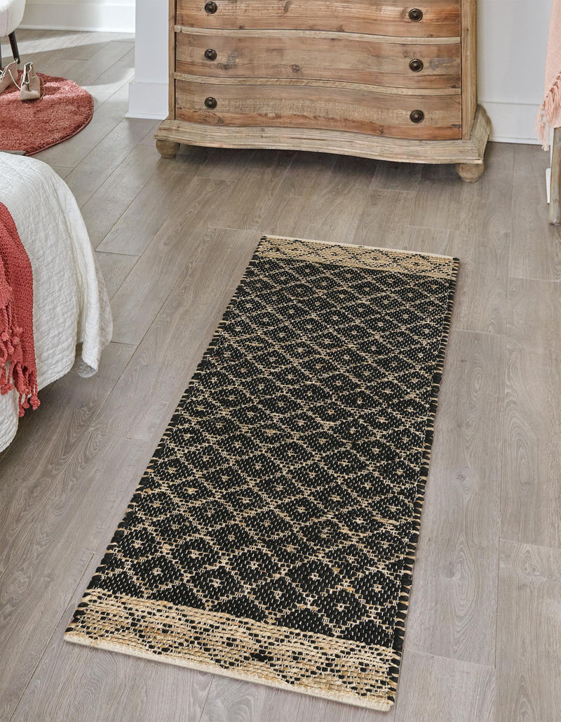 Moroccan Lattice Woven Collection Area Rug - Shoreline Runner Black  lifestyle 105