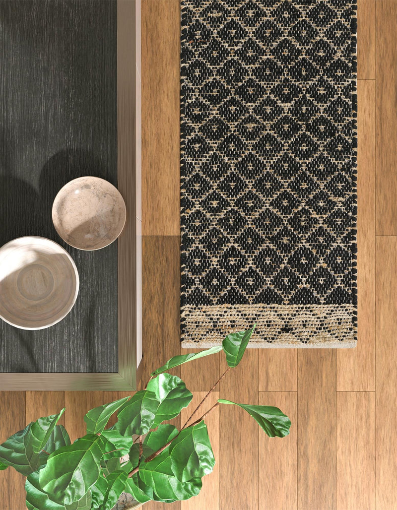 Moroccan Lattice Woven Collection Area Rug - Shoreline Runner Black  lifestyle 121