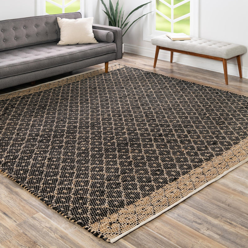 Moroccan Lattice Woven Collection Area Rug - Shoreline Square Black  lifestyle 155