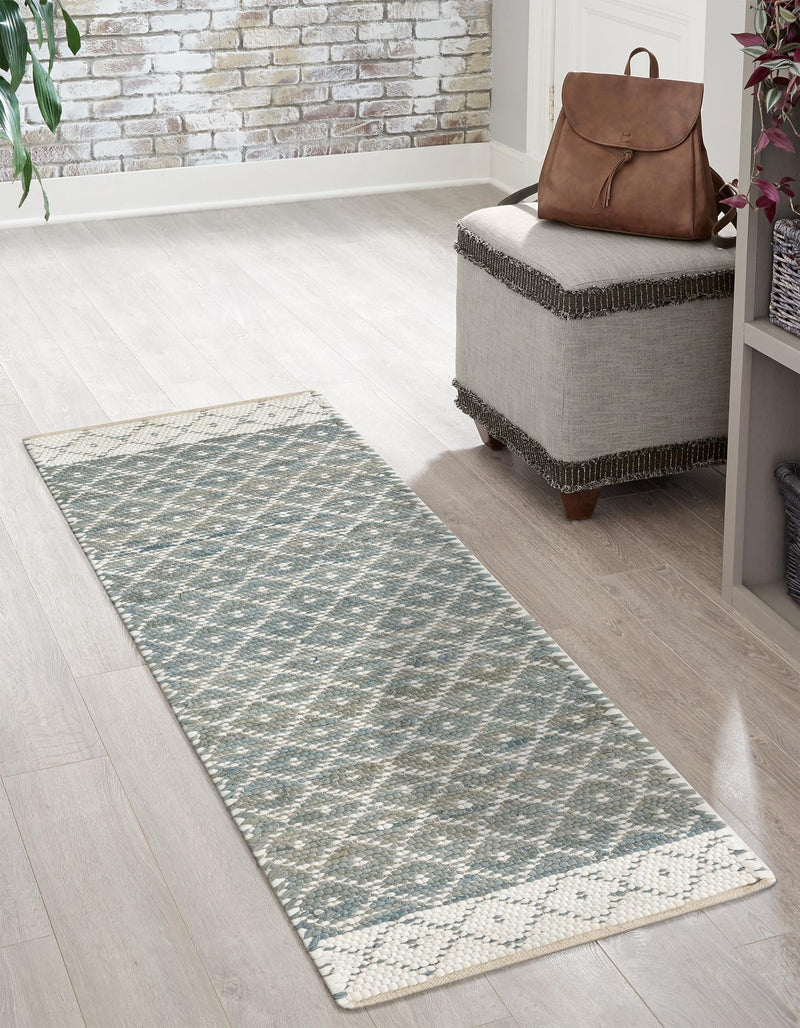 Moroccan Lattice Woven Collection Area Rug - Shoreline Runner Gray  lifestyle 62