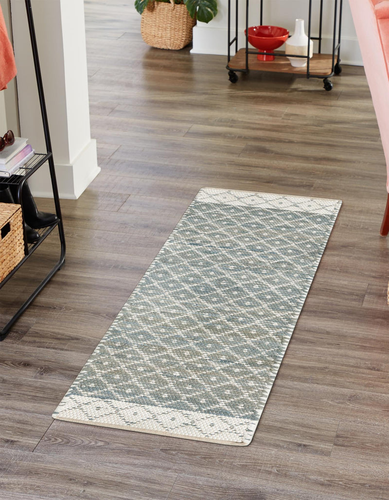 Moroccan Lattice Woven Collection Area Rug - Shoreline Runner Gray  lifestyle 64