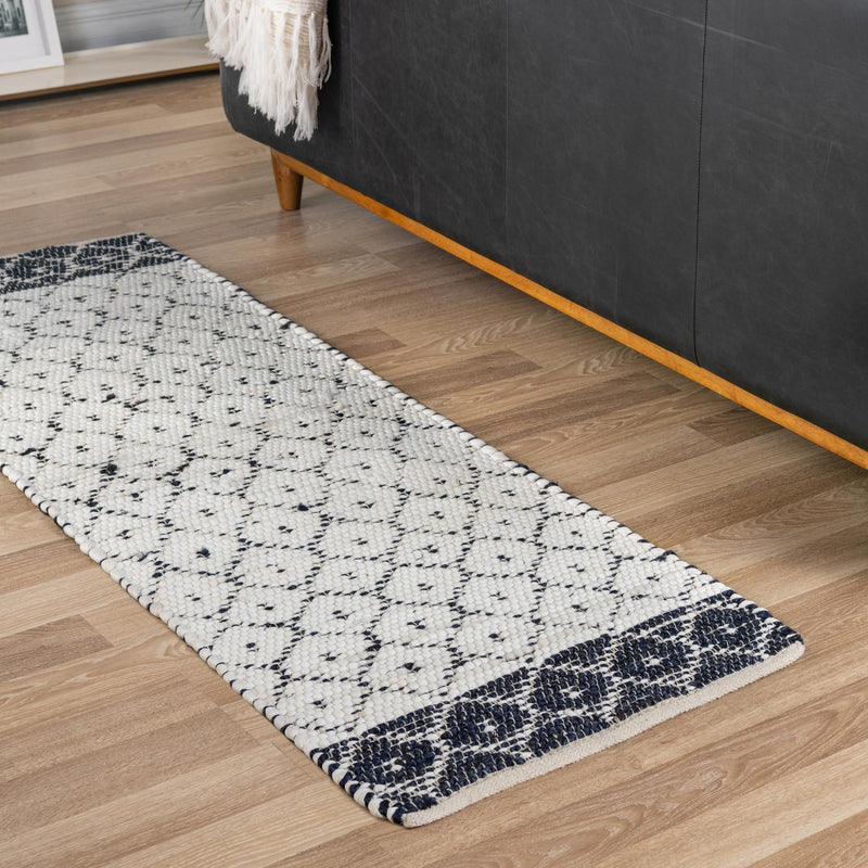 Moroccan Lattice Woven Collection Area Rug - Shoreline Runner Ivory  lifestyle 148