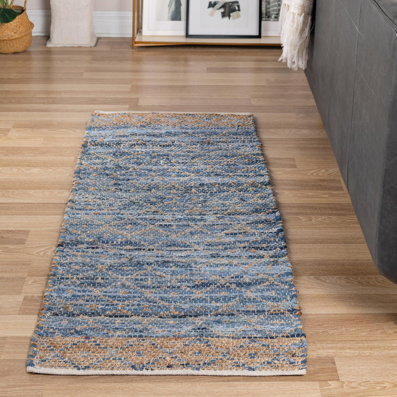 Moroccan Lattice Woven Collection Area Rug - Shoreline Runner Denim blue  lifestyle 107