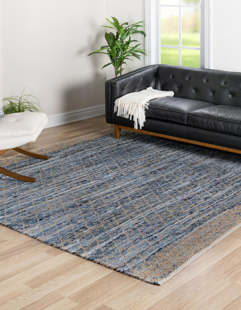 Moroccan Lattice Woven Collection Area Rug - Shoreline Square Denim blue  lifestyle 90