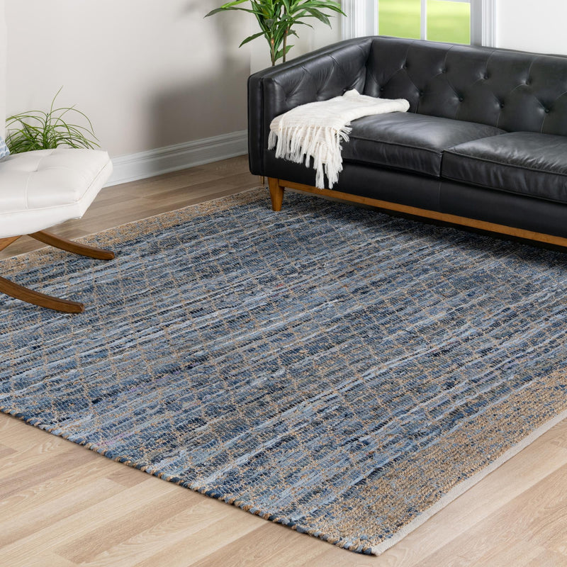 Moroccan Lattice Woven Collection Area Rug - Shoreline Square Denim blue  lifestyle 158