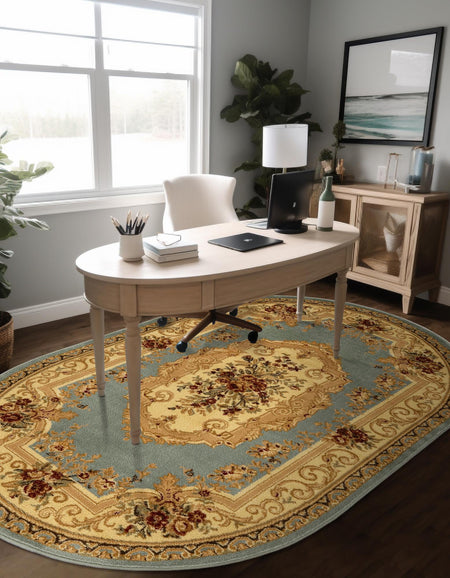 Versailles Elegance Collection Area Rug -  Louveciennes (Light Blue)