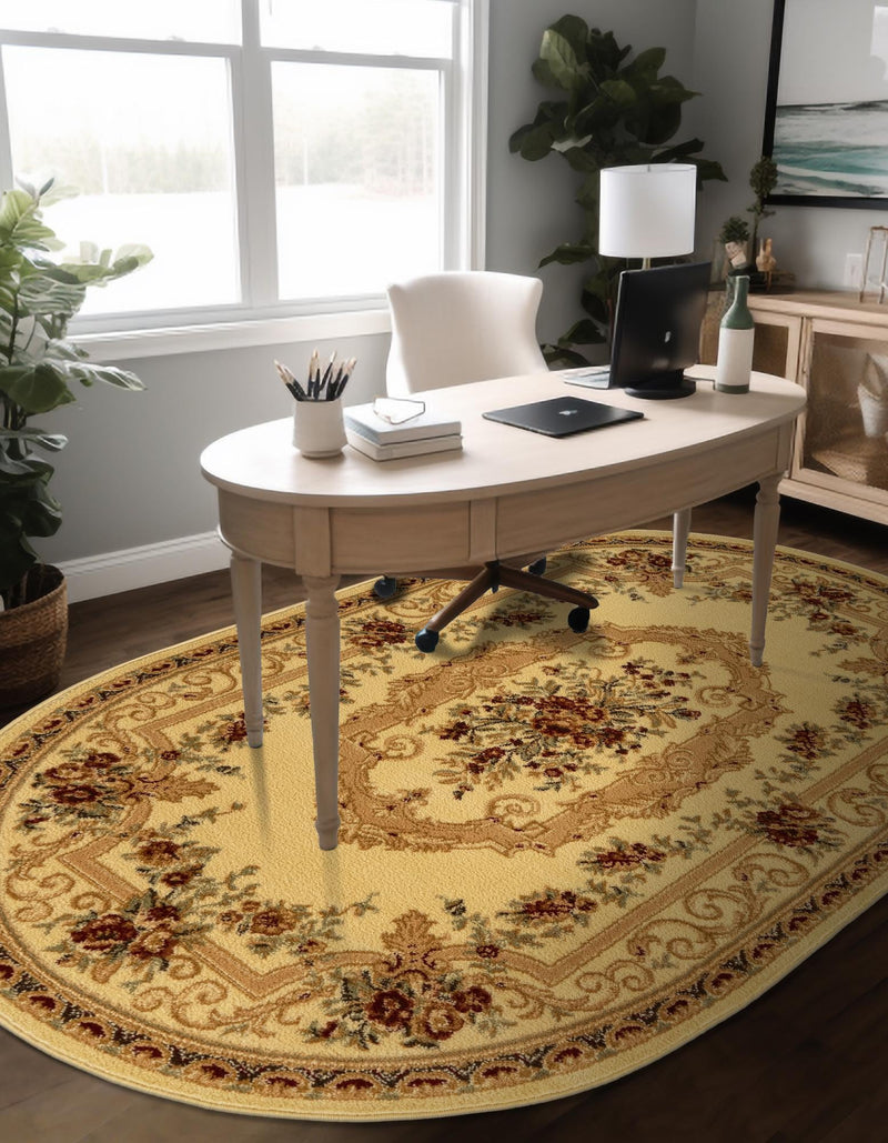 Versailles Elegance Collection Area Rug -  Louveciennes (Cream) Oval Cream  lifestyle 50