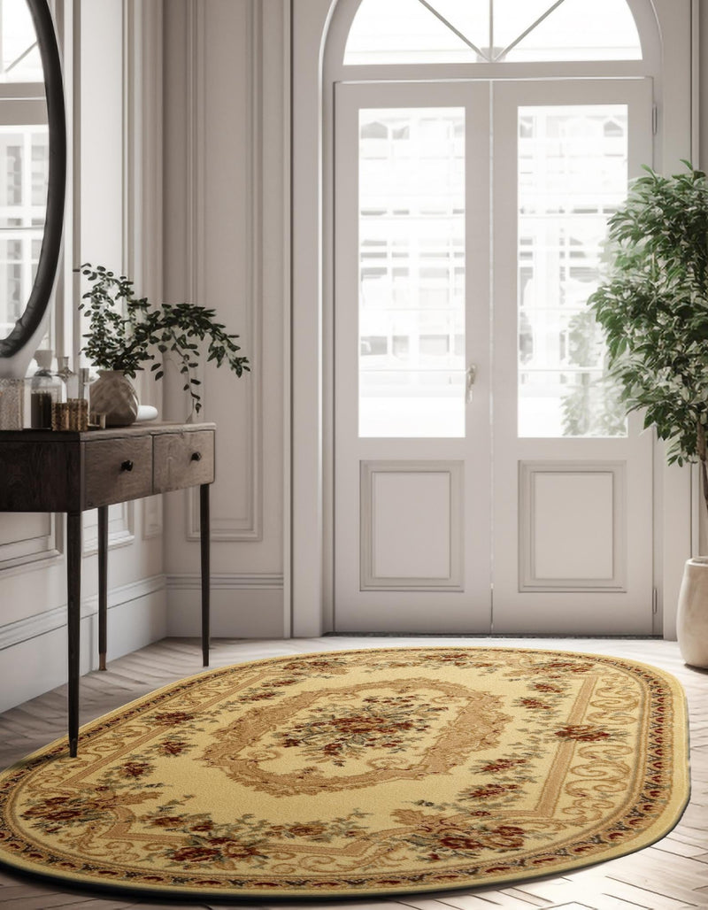 Versailles Elegance Collection Area Rug -  Louveciennes (Cream) Oval Cream  lifestyle 54