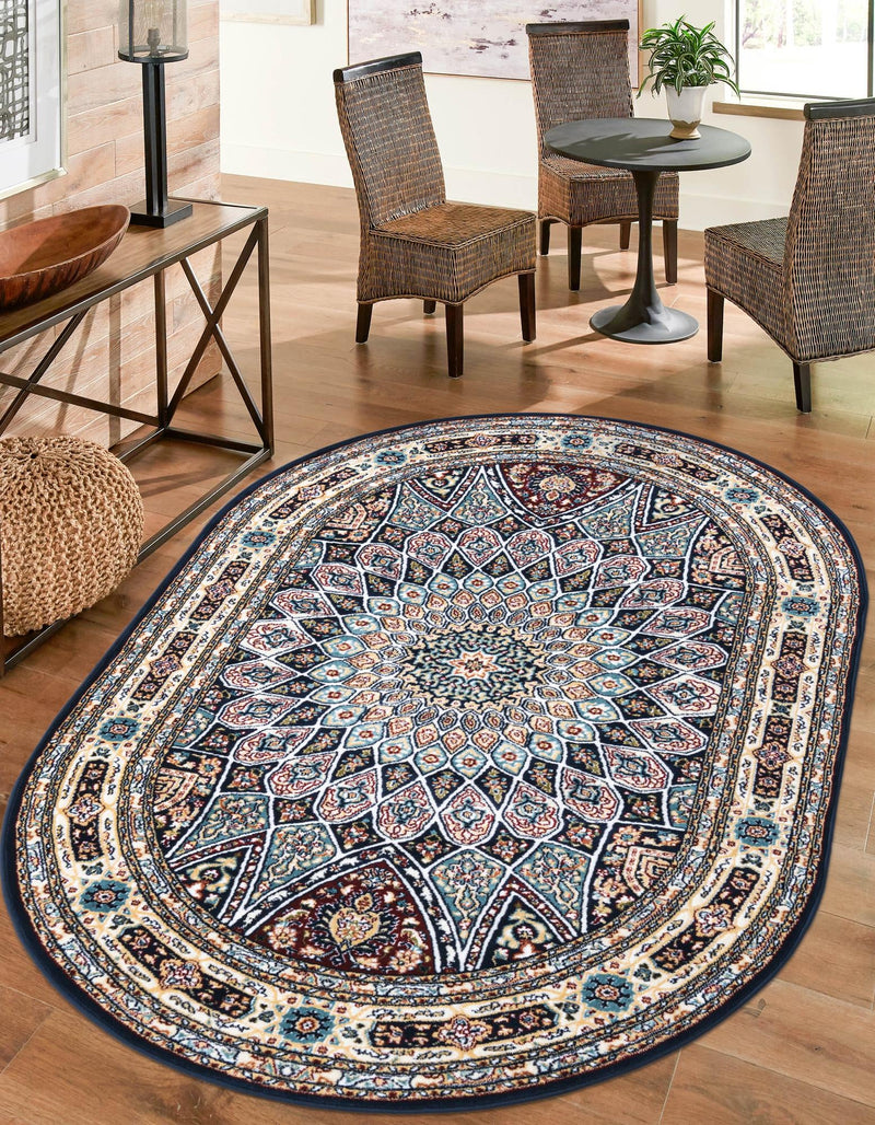 Persian Elegance Collection Area Rug -  Hamedan (Navy Blue) Oval Navy Blue  lifestyle 10