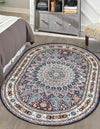 Persian Elegance Collection Area Rug -  Hamedan (Navy Blue) Oval Navy Blue  lifestyle 23