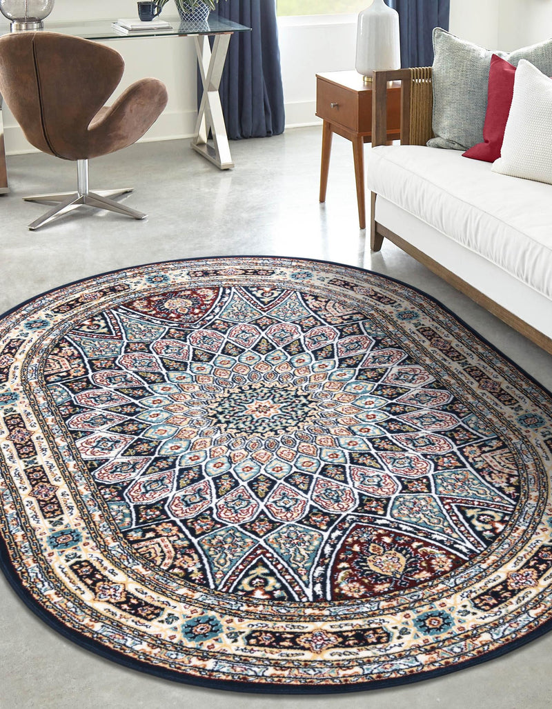 Persian Elegance Collection Area Rug -  Hamedan (Navy Blue) Oval Navy Blue  lifestyle 27