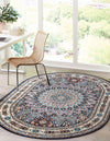 Persian Elegance Collection Area Rug -  Hamedan (Navy Blue) Oval Navy Blue  lifestyle 35