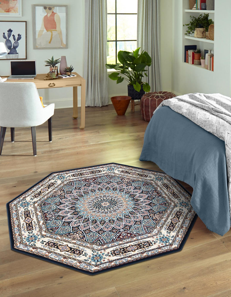 Persian Elegance Collection Area Rug -  Hamedan (Navy Blue) Octagon Navy Blue  lifestyle 11