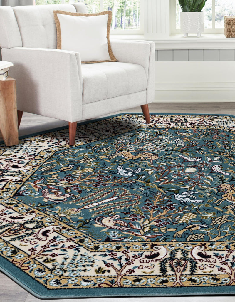 Persian Elegance Collection Area Rug -  Kerman (Blue) Octagon Blue  lifestyle 32