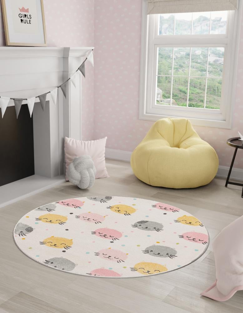 Playful Patterns Collection Area Rug -  Dazzle Round Ivory  lifestyle 21