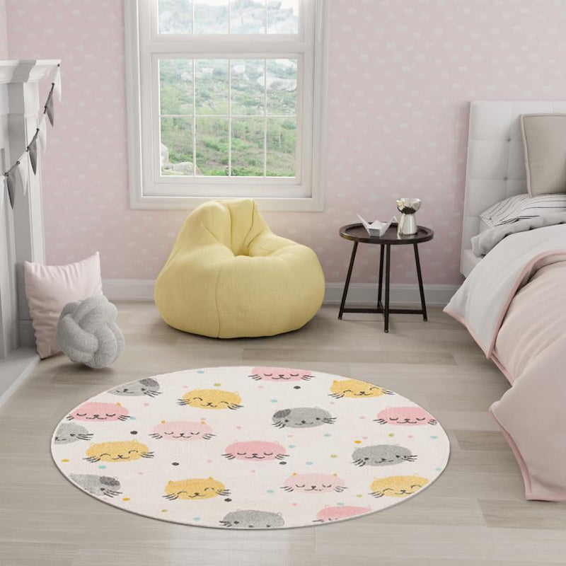 Playful Patterns Collection Area Rug -  Dazzle Round Ivory  lifestyle 43