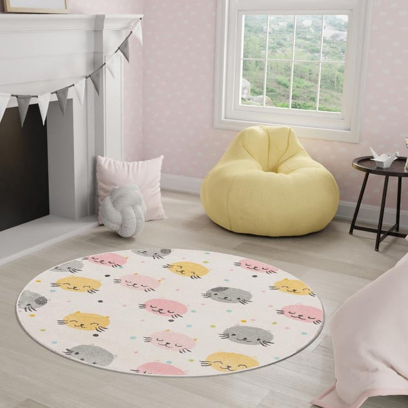 Playful Patterns Collection Area Rug -  Dazzle Round Ivory  lifestyle 45