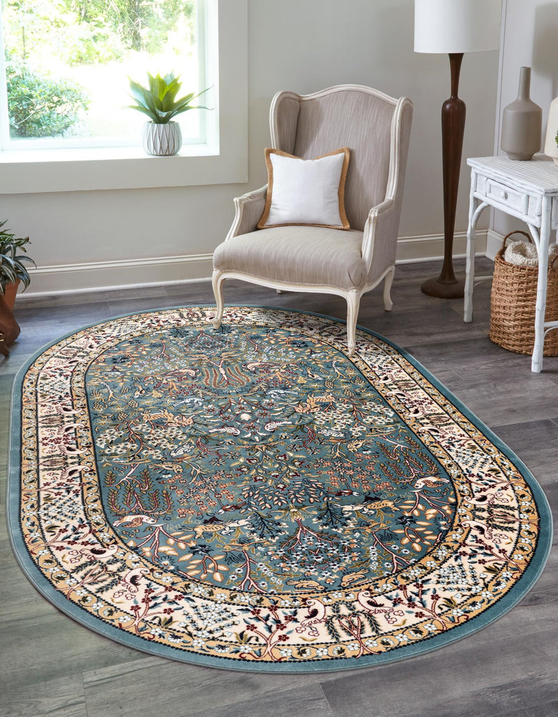 Persian Elegance Collection Area Rug -  Kerman (Blue) Oval Blue  lifestyle 16