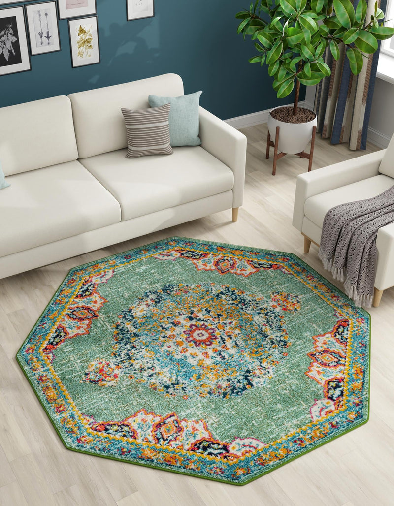 Brighton Terrace Collection Area Rug - Hove (Green) Octagon Green  lifestyle 25