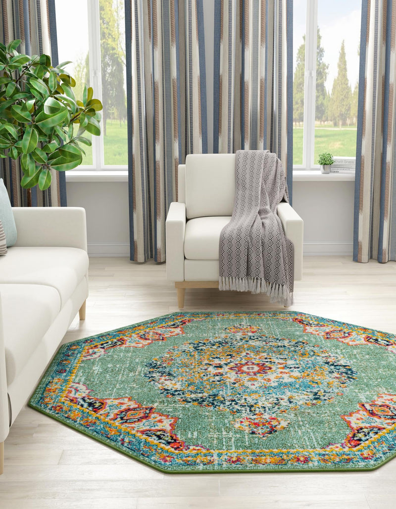 Brighton Terrace Collection Area Rug - Hove (Green) Octagon Green  lifestyle 29