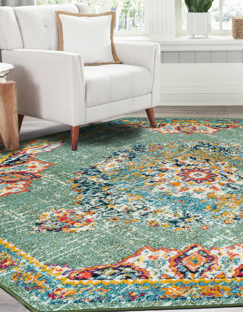 Brighton Terrace Collection Area Rug - Hove (Green) Octagon Green  lifestyle 49