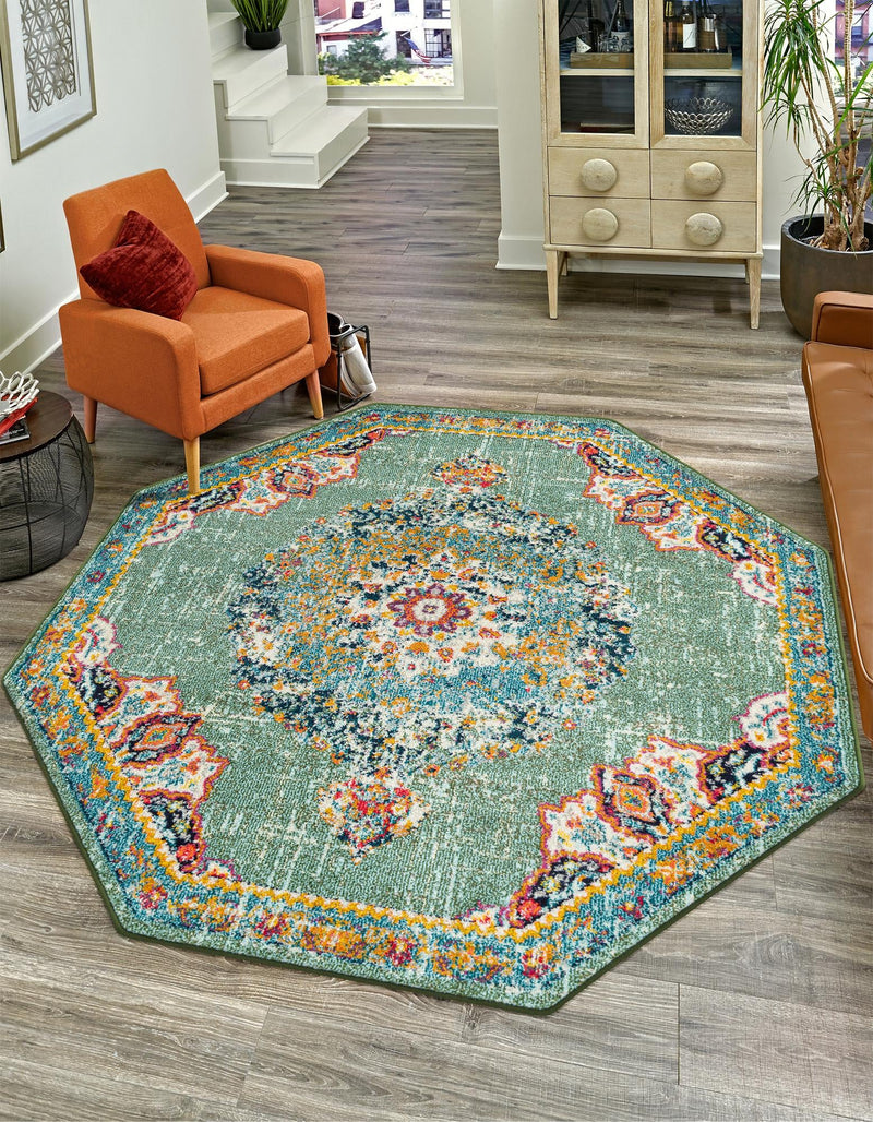 Brighton Terrace Collection Area Rug - Hove (Green) Octagon Green  lifestyle 61