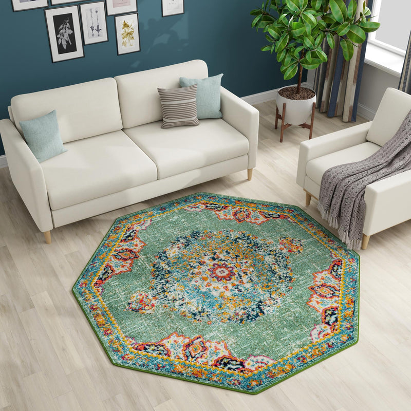 Brighton Terrace Collection Area Rug - Hove (Green) Octagon Green  lifestyle 107