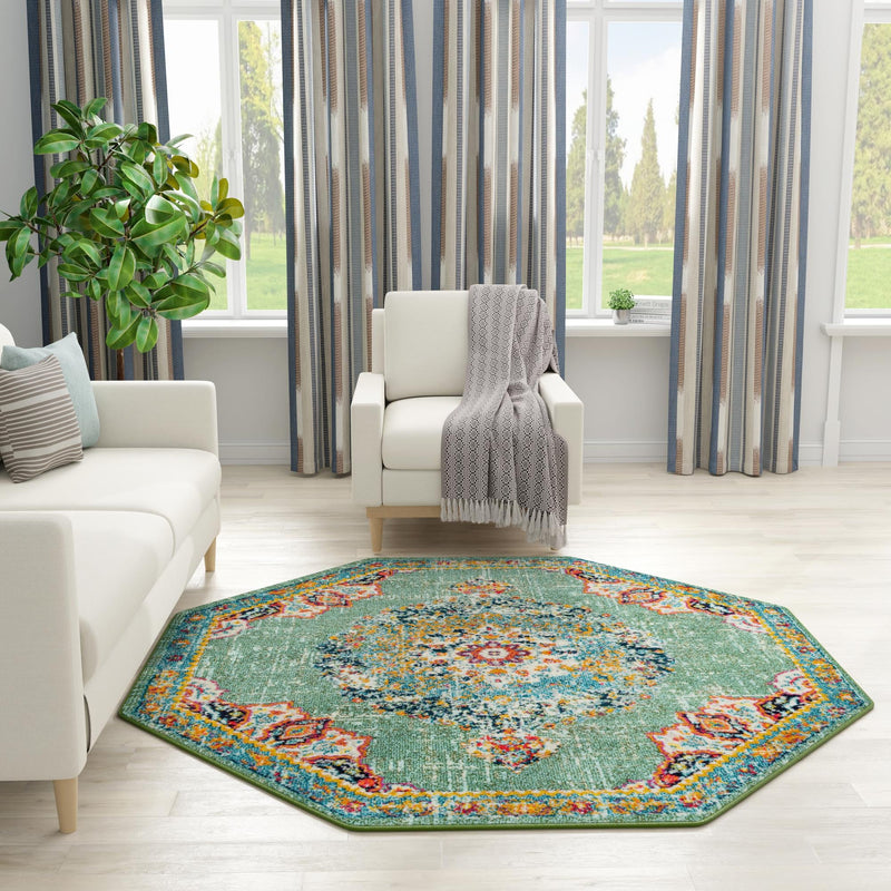 Brighton Terrace Collection Area Rug - Hove (Green) Octagon Green  lifestyle 108