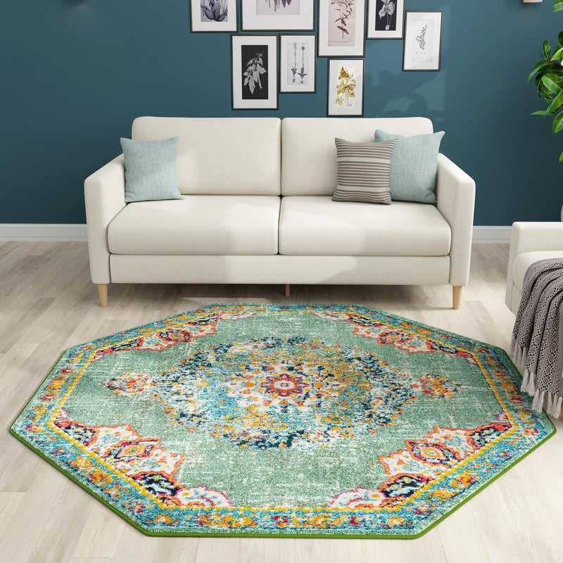 Brighton Terrace Collection Area Rug - Hove (Green) Octagon Green  lifestyle 109