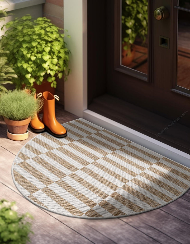 Patio Stripe Harmony Collection Area Rug - Cabana (Taupe) Hearth Taupe  lifestyle 7